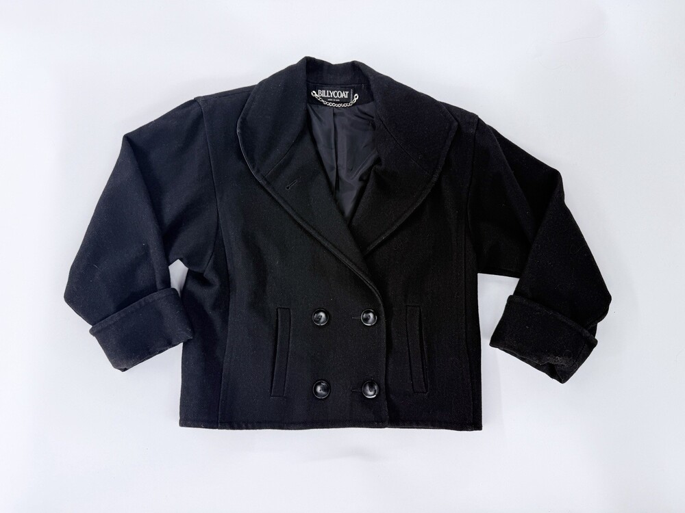 VTG 80s Billycoat Black Double Breasted Wool Peacoat Jacket Made in USA Sz M